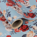 Aimyoo Blue Red Floral Kraft Wrapping Paper Roll, All Occasion Skull Flower Gift Wrap Paper for Birthday Bridal Shower 17 in x 10 ft