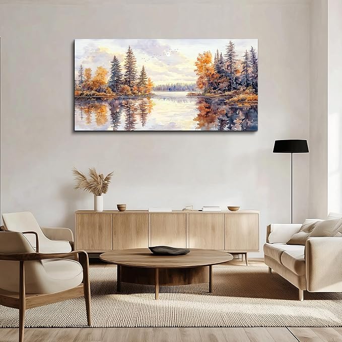 PHAOHUAXM Modern Large Canvas Print Wall Art Abstract Ink Landscape Painting Home Decoration Natural Landscape Artwork Picture Living Room Bedroom Office Wall Decoration Ready To Hang 24x48 Inches