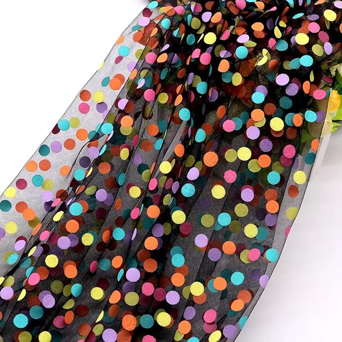 Oakbud Flower Wrapping Mesh Paper DIY Rainbow Polka Dots Tulle Floral Bouquet Gift Packaging Materials Craft Net Paper Florist Supplies Holiday Wedding Birthday Decoration 19.7inch x 1.64Yard (Black)