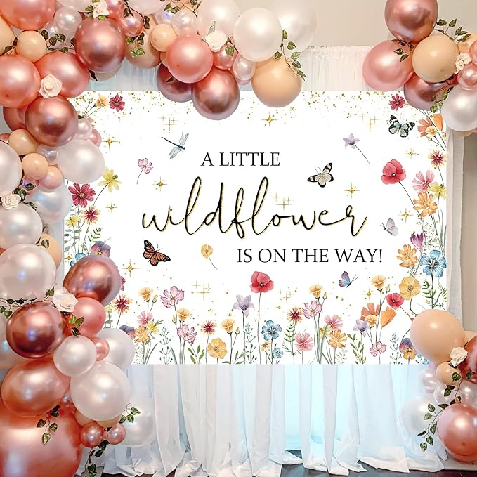Avezano Wildflower Baby Shower Decorations A Little Wildflower is On The Way Baby Shower Backdrop Floral Theme Baby Girls' New Born Photoshoot Background Banner (7x5ft(84x60in))