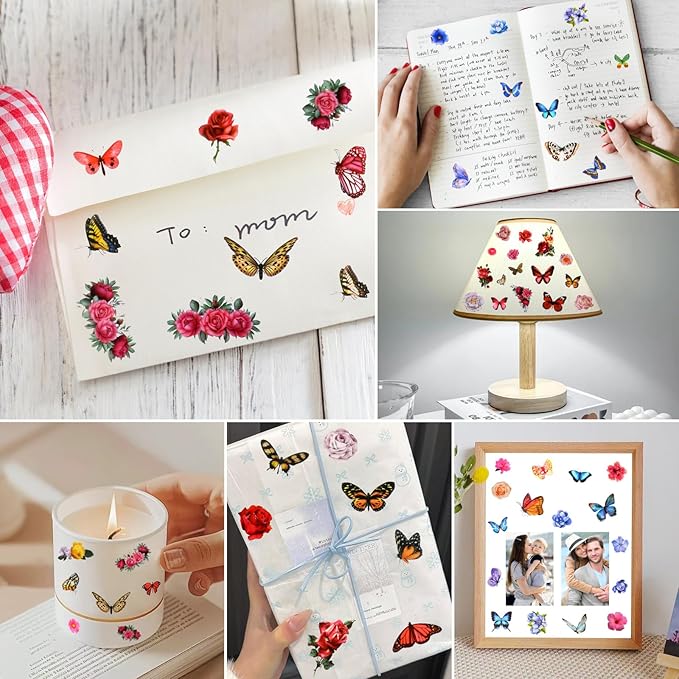 266 Pcs Scrapbook Stickers, Flower Butterfly Stickers Kit for Junk Journal, Bullet Planners, Laptop, DIY Crafts, for Diary and Calendars， Precut Stickers