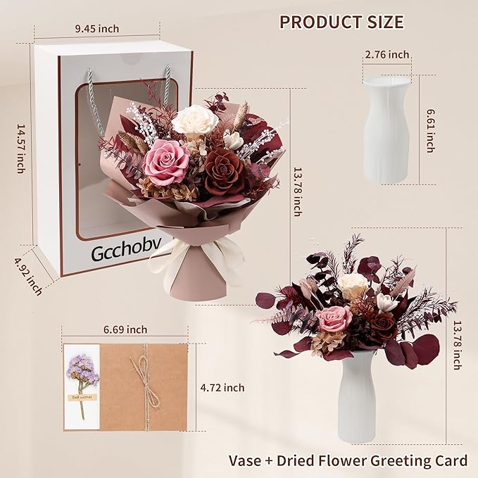 Preserved Flowers Bouquet, Real Eternal Flowers, Gifts For Women, Birthday Gifts For Mom Friends Her Girlfriend Sister, Valentine (Caramel)
