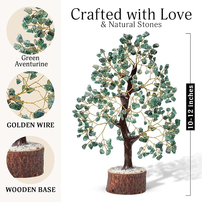 FASHIONZAADI Green Aventurine Crystal Tree, Crystals and Stones, Gem Tree, Healing Gemstones and Crystals Home Decor, Meditation Decor, Spiritual Gifts for Women, Good Luck Gift