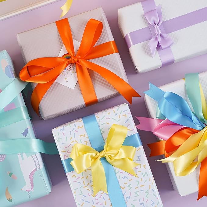 HUIHUANG Pastel Rainbow Ribbon Colored Satin Ribbon Assortment 1 inch Pastel Rainbow Ribbons for Crafts Easter Day Gift Basket Gift Wrap Birthday Baby Shower Party Decor DIY Hair Bows -Total 30 Yards