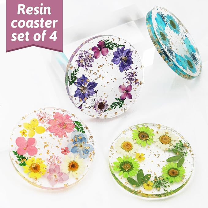 Flower Coasters, Tumwisk 4Pcs Dried Flower Drink Coasters, Women Coffee Table Dining Table Desk Aesthetic Coaster Set Natural Floral Coaster Home Decoration Housewarming Present