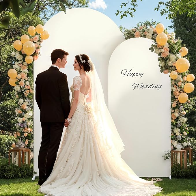 Beige Arch Backdrop Covers - 6.6FT, 5FT Spandex Fitted Wedding Arch Stand Covers Round Top Chiara Stretchy Arch Backdrop Cover for Wedding Birthday Party Decoration