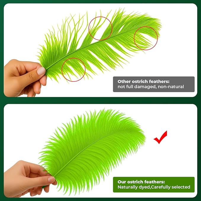 Piokio 20pcs Lemon Green Ostrich Feathers 10-12 inch (25-30cm) Bulk Feathers for Home Decoration and DIY Clothes Decoration, Gatsby Decorations