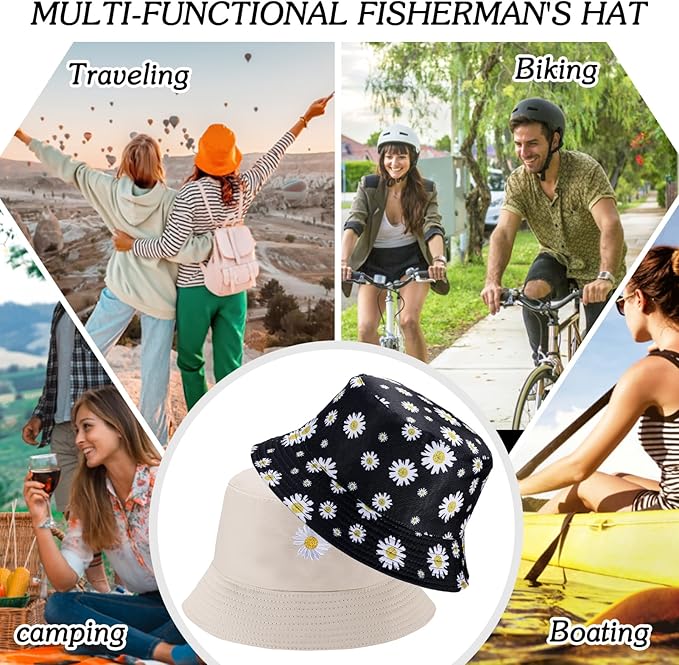 Sun Hat for Women Bucket Hat Cotton Reversible Summer Travel Beach Fishing Cap