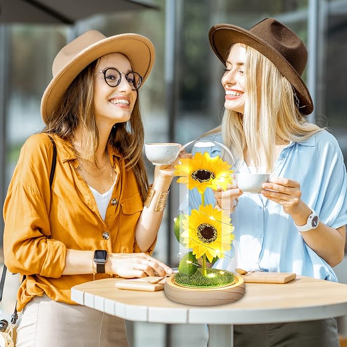 QUNPON Womens Gifts for Christmas Flowers Gifts for Mom Women,Birthday Gifts for Women, for Grandma Sister Girlfriend Her Wife,Sunflowers Galaxy Glass Flower Gifts for Valentines Day