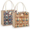Women Tote Bag,2Pcs Jute Casual Tote's Handbag Embroidered Personalized Bento Bag,Reusable Grocery Bags Shopping Bags