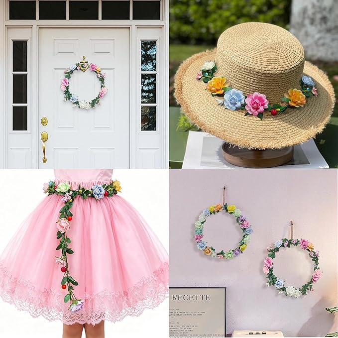 Flower Crowns Making Kit,20 Sets Make Your Own Flower Crown Crafting Kit Blooming Rose Wreath Headband and Bracelet Making Kit DIY Floral Crown Wedding Party Fairy Hair Accessories Gift for Girls