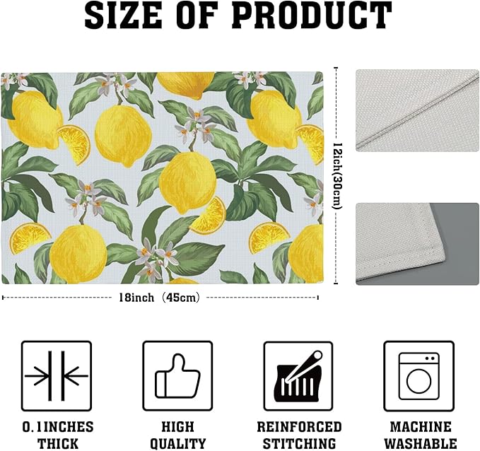 Tropical Lemon Placemats Set of 4, Placemats Dining Table Mat Set,12x18 Washable Stain Resistant Wipeable Cloth Placemat for Kitchen Buffet Parties
