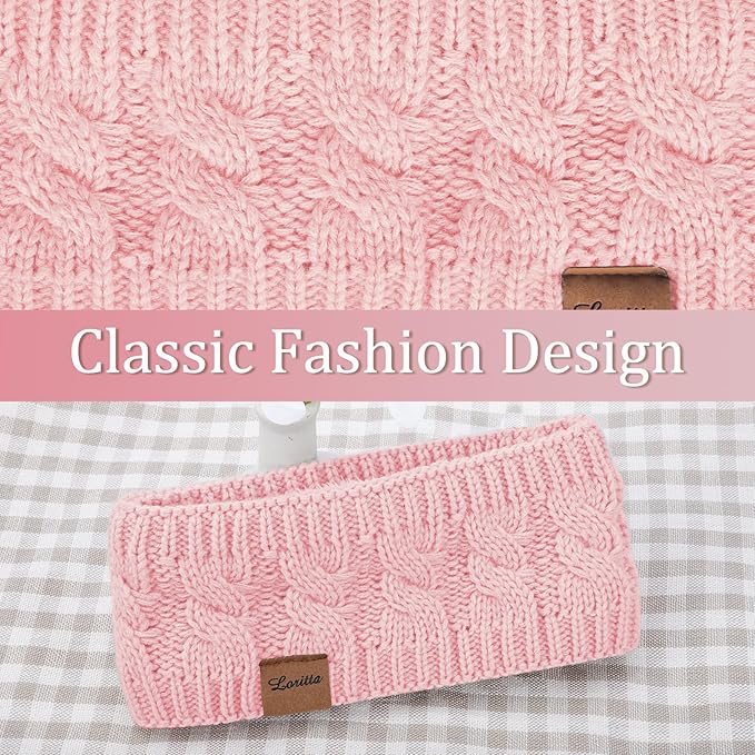 Loritta Womens Ear Warmers Headbands Winter Warm Fuzzy Cable Knit Head Wrap Fleece Lined Gifts