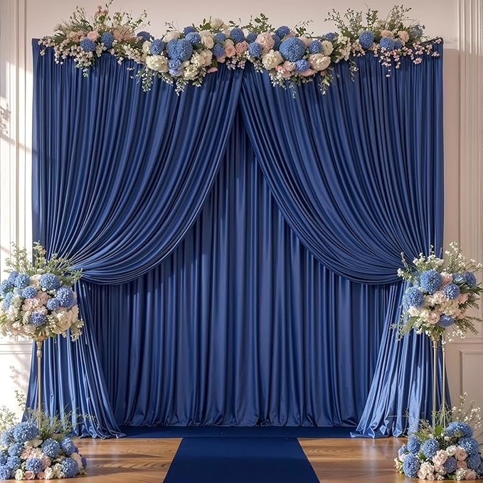 Navy Blue Backdrop Curtains-Wrinkle-Free Navy Blue Curtains Polyester Photography Drapes Wedding Background for Baby Shower Birthday Graduation Party Decorations - 24 X10FT (Navy Blue)