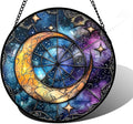 Stained Glass Window Hanging, Blue Starry Sky Moon Astrolabe Suncatcher for Doors Home Sun Catchers Decoration and Christmas, Mother's Day Birthday Gifts for Women, Men, and Mom 7.8 in