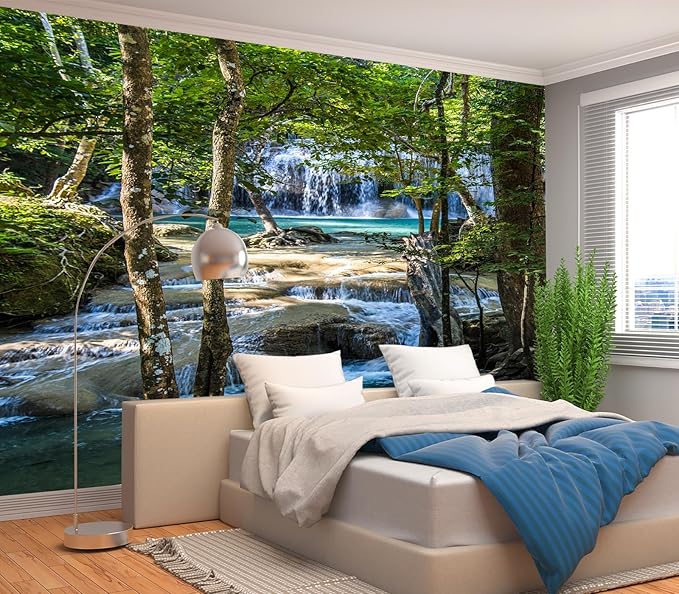 Cliouar--Erawan Waterfall in Kanchanaburi Mural Wallpaper Peel and Stick 137" x 102"