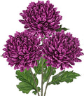 Hollyone 3Pcs Fake Mums Flowers Purple Artificial Chrysanthemum Flowers Silk Long Stem Floral Arrangements Bouquets Faux Spider Mum Flower Pincushion Flower Bush Spring Home Decor