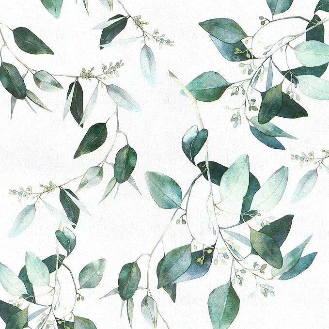 Erfoni Green Leaf Peel and Stick Wallpaper Floral Contact Paper for Bathroom 17.7inch x 236.2inch Eucalyptus Wallpaper Peel and Stick Vintage Flower Decorative Removable Wall Paper Vinyl