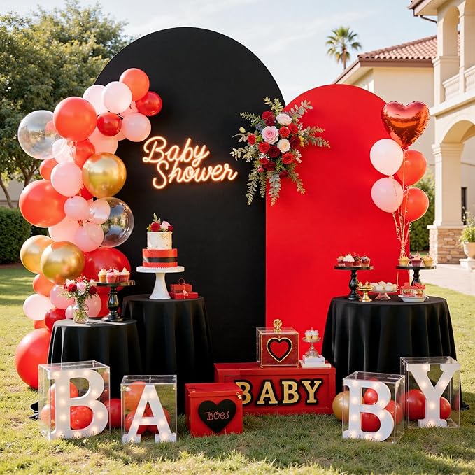 Black Red Arch Backdrop Cover Set of 2-7.2ft 6ft Dual Color Wedding Arch Cover-Wrinkle Free Stretchy Spandex Fitted Chiara Arch Stand Cover for Black Red Theme Birthday Party Photo Photography