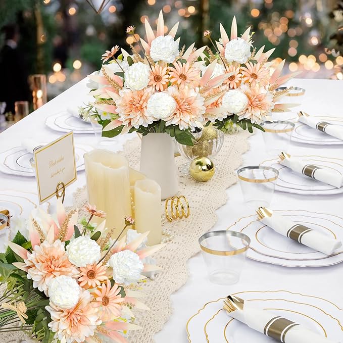 Dremisland Artificial Flowers Bouquet Silk Floral Arrangements Faux Flowers Plant for Home Decor Wedding Bride Bouquets Floral Tables Centerpieces for Home Decor Indoor Vase Table Decor (Champagne)