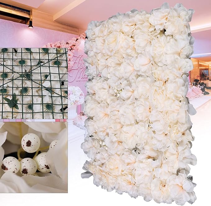 Flower Wall Panels 3D Flower Wall Backdrop, 6Pcs Artificial Flower Wall Panel Silk Rose Floral Decorative Faux Flower Wall Background for Wedding Home Decoration (Light Pink, 23.6 * 15.7in)
