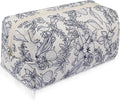 Floral Makeup Bag, Cute Cosmetic Bag for Women Girls, Quilted Cotton Make up Pouch, Travel Makeup Bags, Portable Storage Toiletry Organizer Bag(Navy Blue)