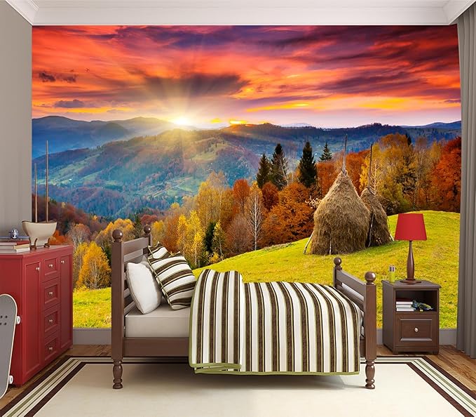 Cliouar-The Mountain Autumn Landscape with Colorful Forest Peel and Stick 160" x 114"