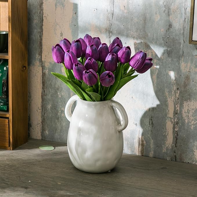 20pcs Purple Artificial Tulip Flowers, Silk Fake Flowers 13" for Mother's Day, Easter, Valentine’s Day Gifts in Bulk, Home, Kitchen, Wedding Decorations