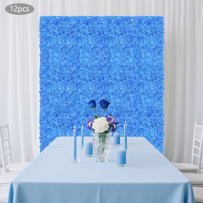 12PCS Artificial Flower Wall Panels Set, 23.62x15.75inch Silk Hydrangeas Flower Wall Decor Backdrop, Dark Blue Floral Wall Background for Wedding Arrangement Home Decoration