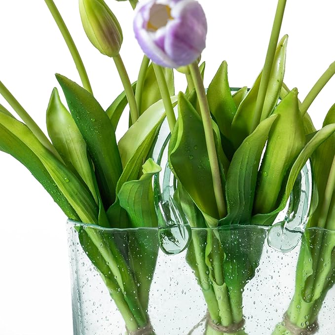 15pcs Artificial Tulips Flowers, Real Touch Latex Bouquet, Fake Tulips for Office Wedding Party Home Kitchen Garden Decoration-B Lavender