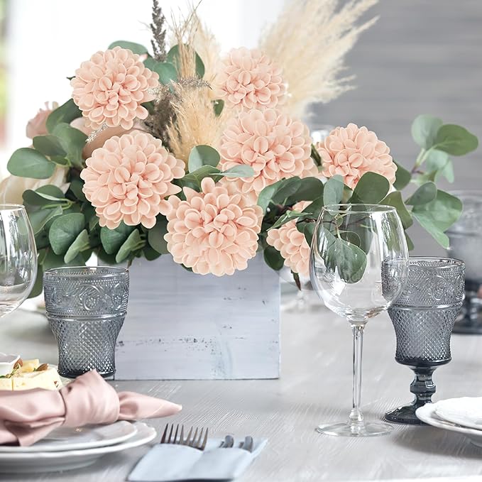 Artificial Flowers, 25pcs Realistic Artificial Rose for DIY Wedding Bouquets Centerpieces Arrangements, Peach Dahlia Flowers with Stem for Bridal Shower Party Home Decorations