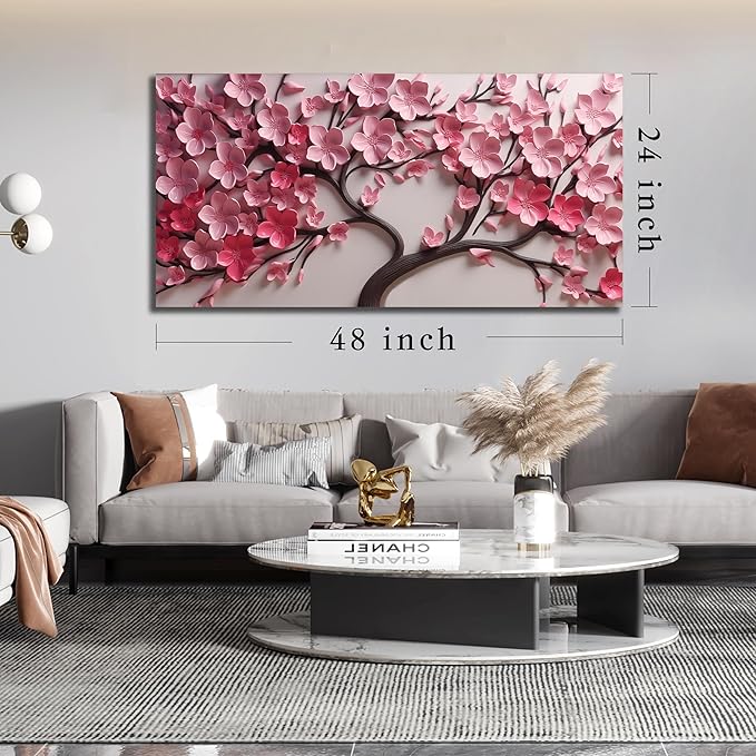 Tree Poster for Bedroom Pink Room Decor for Girl Flower Prints Wall Art for Dining Room Size 24 x 48 Inch