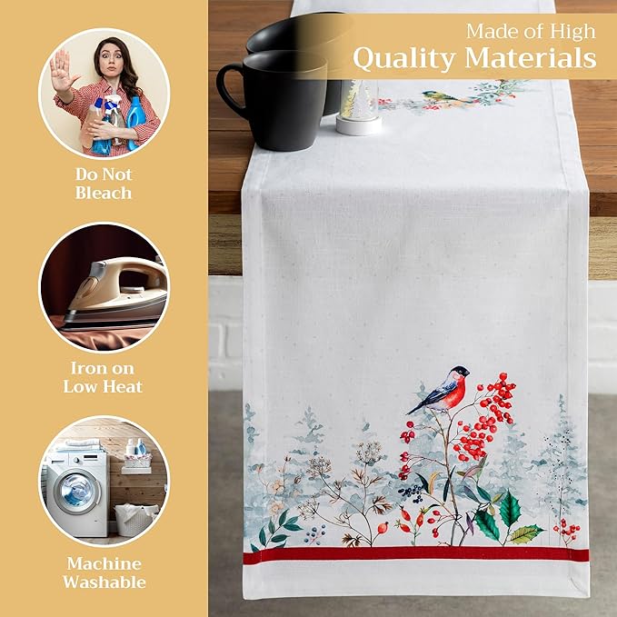 Maison d' Hermine Table Runner 100% Cotton Single Layer Table Runners 72 inches Long for Thanksgiving Christmas Decorations Home Kitchen Dining Party Wedding (Morzine, 14.5" x 72")