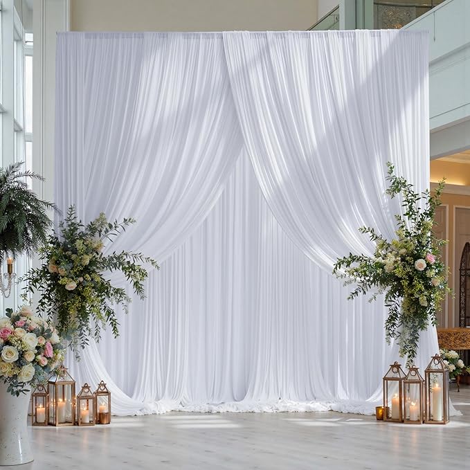 gogoparti 30x15 ft White Backdrop Curtain for Weddings & Parties - 6-Panel Wrinkle-Free Polyester Drape, 15 FT Long for Birthday, Baby Shower, Halloween Photography Background