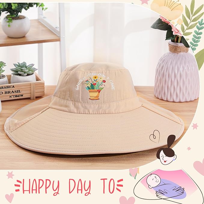 Garden Hats for Women Gardener Gifts Sun Protection Wide Brim Embroidered Hat with Neck Flap for Christmas Birthday