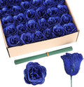 Glitter Roses,30PCS Royal Blue Flowers Artificial Roses with Stems for Wedding Bouquet Party Christmas Home Decor(Royal Blue)
