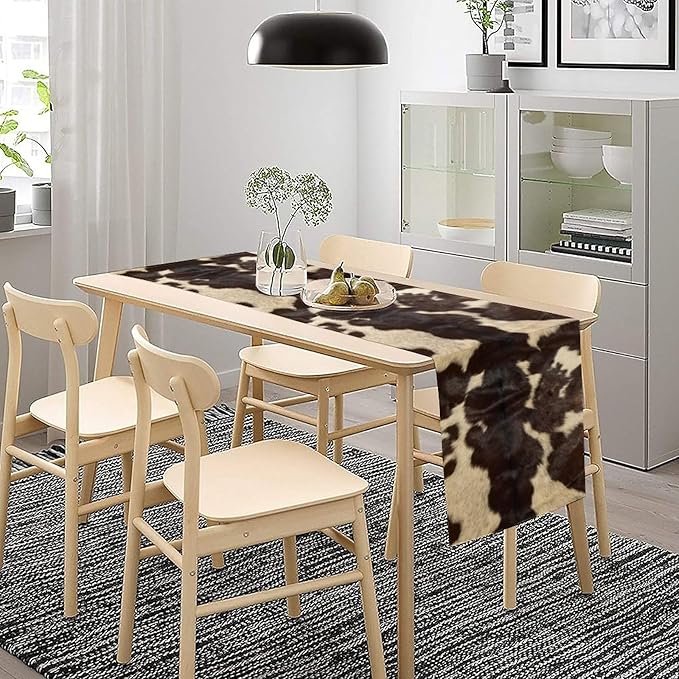 Cow Print Table Runner, Cowhide Print Western Style Table Runner Country Farmhouse Cottage Cow Patten Table Decoration for Home Kitchen Dining, 13x70 Inch