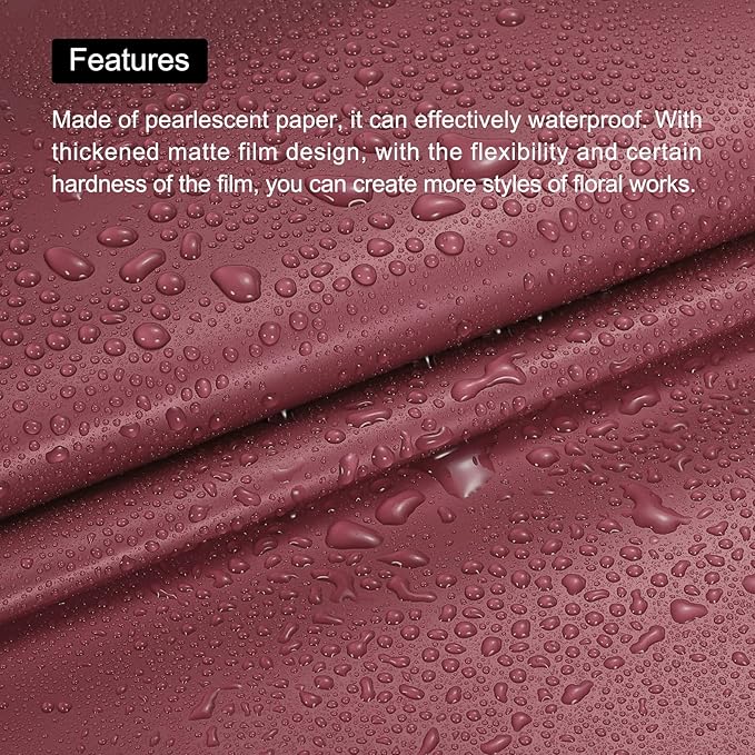 MECCANIXITY Pearlescent Film Flower Wrapping Paper 22.8x22.8 Inch Waterproof for DIY Crafts, Gift/Gift Box Packaging Cherry Red Pack of 10