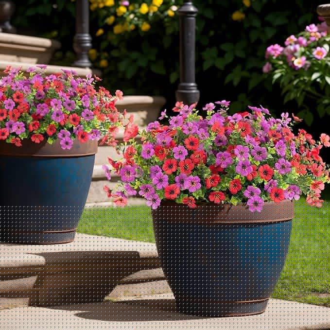 Artificial Fake Plants Flowers for Outdoor Spring Summer Decor, 12 Bundles Faux Silk Daisy for Planter Pot Colorful UV Resistant Look Real for Front Door Porch Patio Outside Yard(Purple Red)