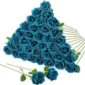 36 Pcs Teal Artificial Roses with Long Stems, Blue Green Fake Silk Rose Artificial Flowers Bulk for Bridal Wedding Bouquet Centerpiece Ball Arrangement Party Decor