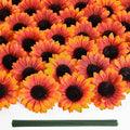 40pcs Fake Sunflower Heads with Stems, 4" Fall Sunflower Artificial Silk Flower Heads for Party Baby Shower Wedding Making Handicrafts Home Fall Decor(Fall Orange)