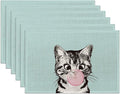 Funny Cat Placemats Set of 6,Washable Heat Resistant 12×18 Inch Linen Table Mats,Place Mats for Party Outdoor Dining Décor