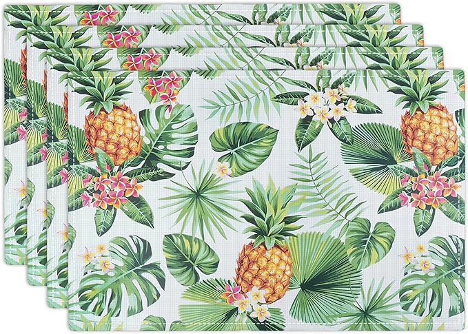 Pineapple Placemats Set of 4 Tropical Palm Leaves Plants Table Mats Washable Place Mats for Home Party Indoor Kitchen Dining Table Decoration 12x18 Inch