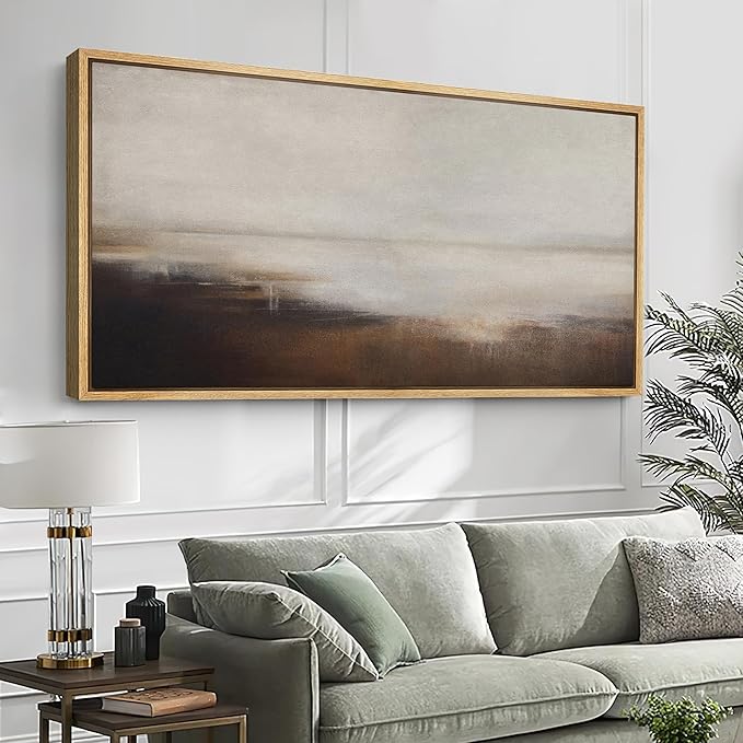 SIGNFORD Extra Large Framed Canvas Print Wall Art Minimalist Landscape in Earth Tones Serene Abstract Horizon Illustrations Modern Art Relax/Calm Warm for Living Room, Bedroom, Office - 60"x30"