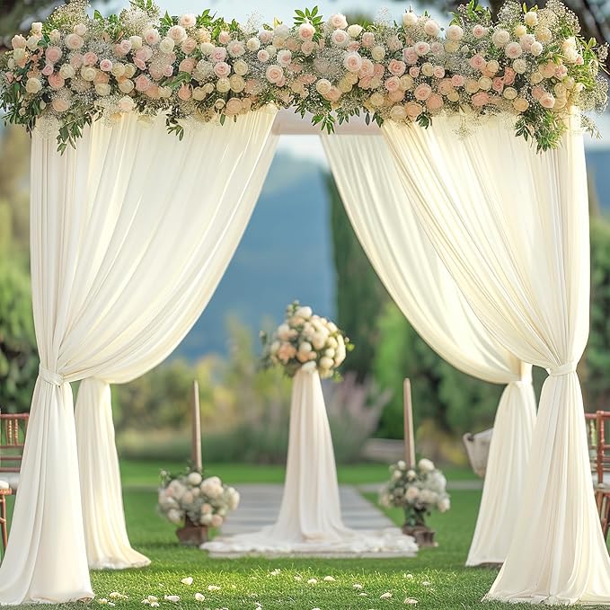 Wish Care Ivory Backdrop Curtains 4 Panels - Wrinkle-Free Polyester Photography Drapes for Wedding, Baby Shower, Birthday Party & More - 16 X10FT (Ivory)
