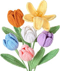 Dremisland Crochet Flowers 6PCS Crochet Tulips Finished Handmade Knitted Flowers Crocheted Bouquets Pastel Floral Gift for Mothers Girls Friends Teacher Gifts for Women,Graduation Flower Home Decor