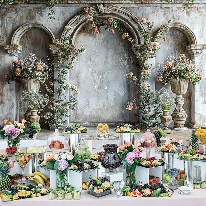 Baocicco 10x6.5ft Flower Castle Wall Photography Background Vintage Arch European Palace Victoria Wall Backdrop Women Themed Party Birthday Decorations Bridal Shower Ceremony Engagement Photoshoot