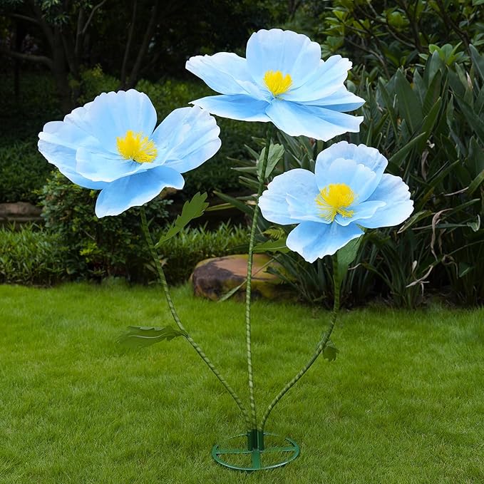 Giant Flowers for Decoration,Large Paper Flowers with Stand,Artificial Flowers for Home Decor,Wedding Background Decor,Shop Window Display,Photography Props,Banquet Party (Blue)