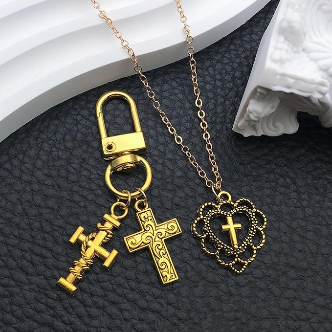 WOCRAFT 60pcs Antique Gold Cross Bracelet Charms for Jewelry Making Sets DIY Necklace Bracelet Keychain Crafting Charms Kit Craft Supplies (SN906)