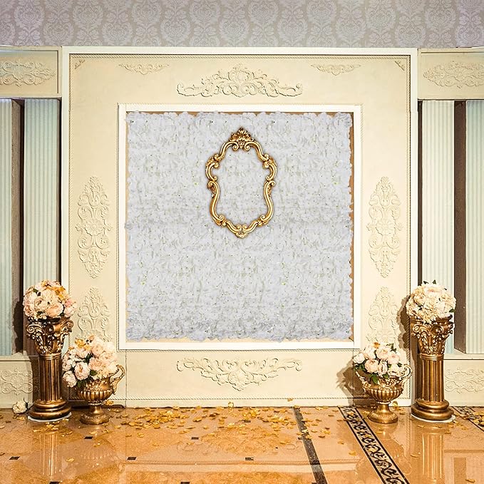 BLOSMON Flower Wall Panels Backdrop Décor White Artificial Floral Backdrop for Wedding Party Baby Bridal Shower, 12 Pcs Hanging 3D Fake Hydrangea Wall Decoration, Silk Faux Hydrangea Flower